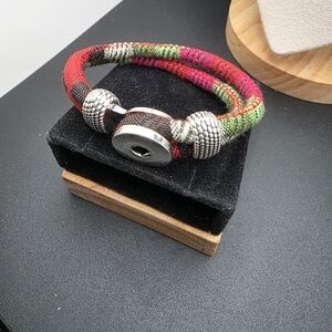 SNAP Bracelet Colorful Woven Red and Green Accents (1933G)
